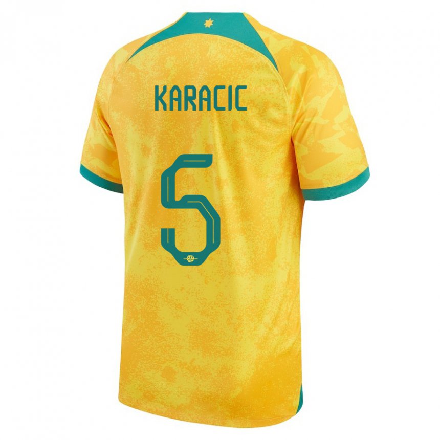 Kinderen Australisch Fran Karacic #5 Gouden Thuisshirt Thuistenue 22-24 T-shirt