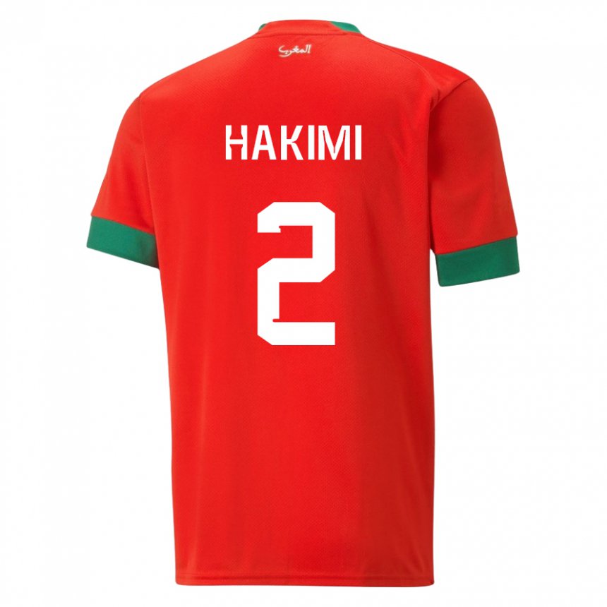 Kinderen Marokkaans Achraf Hakimi #2 Rood Thuisshirt Thuistenue 22-24 T-shirt