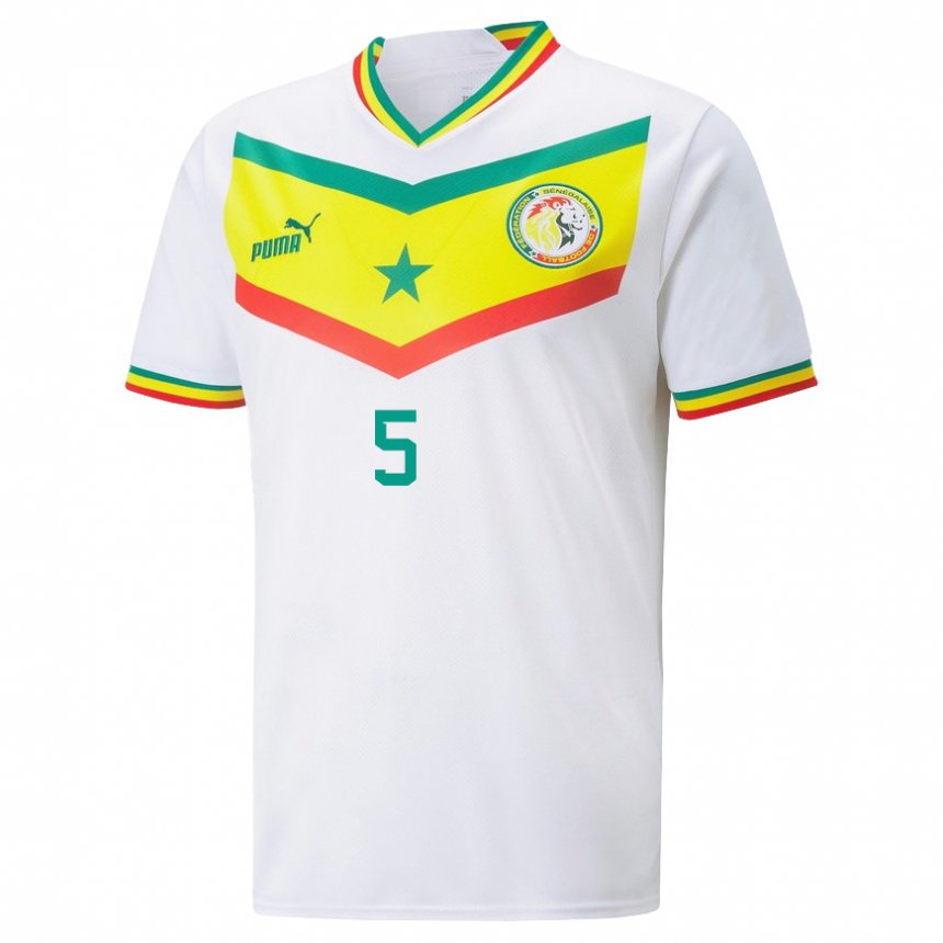 Kinderen Senegalees Idrissa Gueye #5 Wit Thuisshirt Thuistenue 22-24 T-shirt