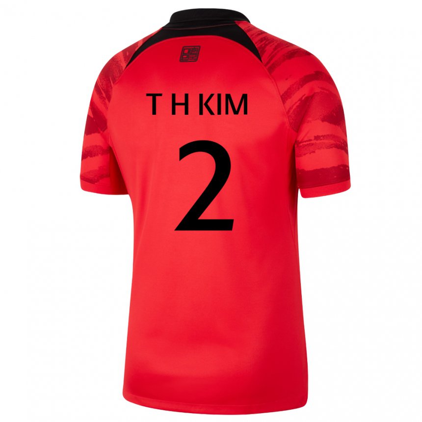 Kinderen Zuid-koreaans Tae-hwan Kim #2 Rood Zwart Thuisshirt Thuistenue 22-24 T-shirt