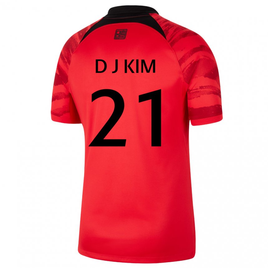 Kinderen Zuid-koreaans Dong-jun Kim #21 Rood Zwart Thuisshirt Thuistenue 22-24 T-shirt