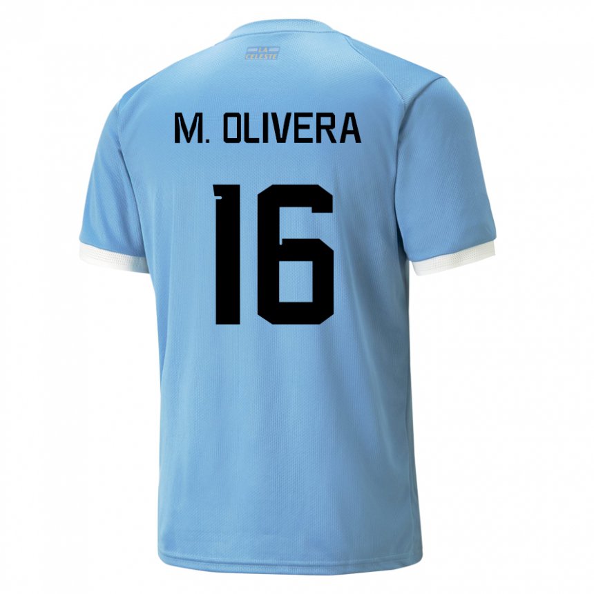 Kinderen Uruguayaans Mathias Olivera #16 Blauw Thuisshirt Thuistenue 22-24 T-shirt