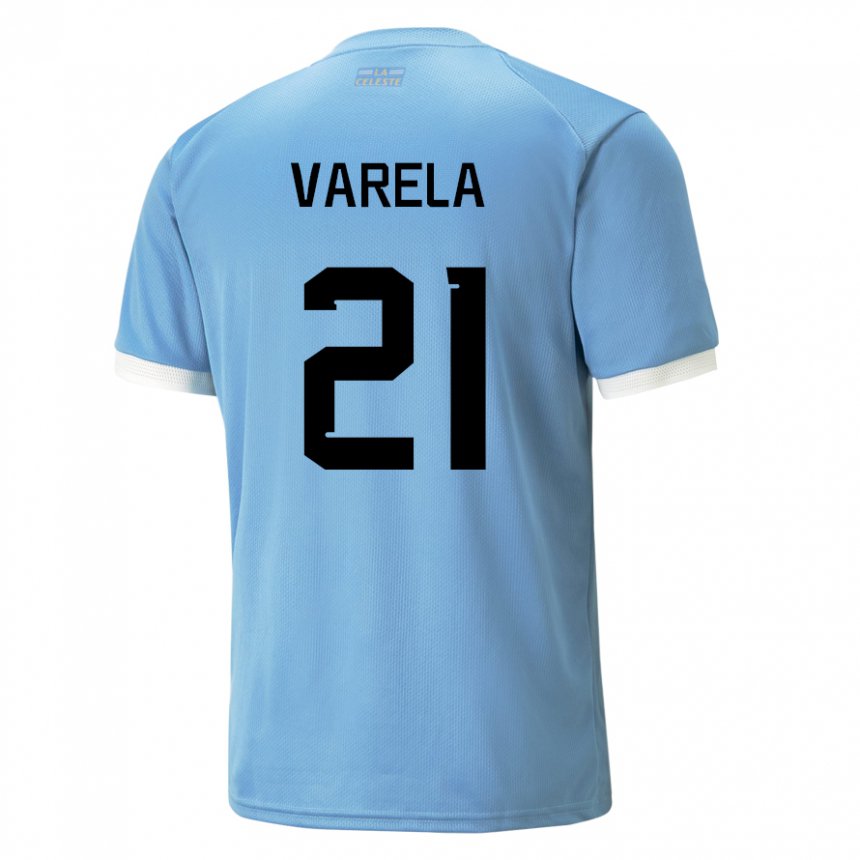 Kinderen Uruguayaans Gullermo Varela #21 Blauw Thuisshirt Thuistenue 22-24 T-shirt