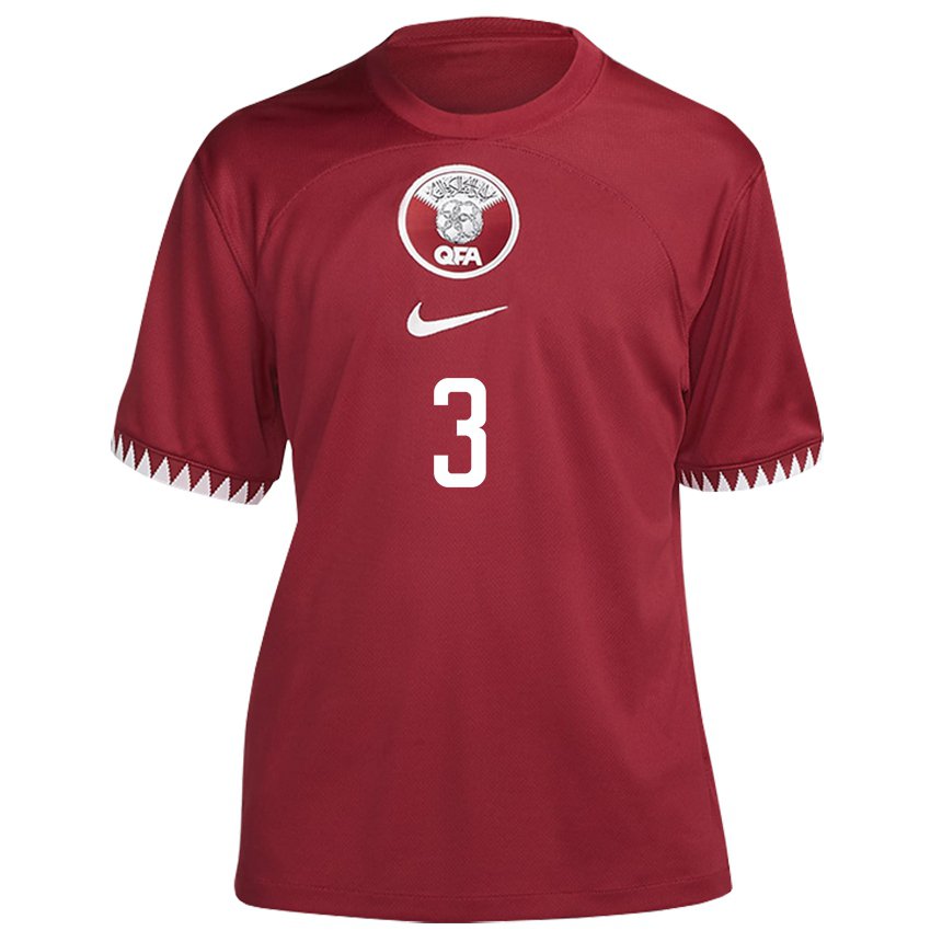 Kinderen Qatarees Abdelkarim Hassan #3 Kastanjebruin Thuisshirt Thuistenue 22-24 T-shirt