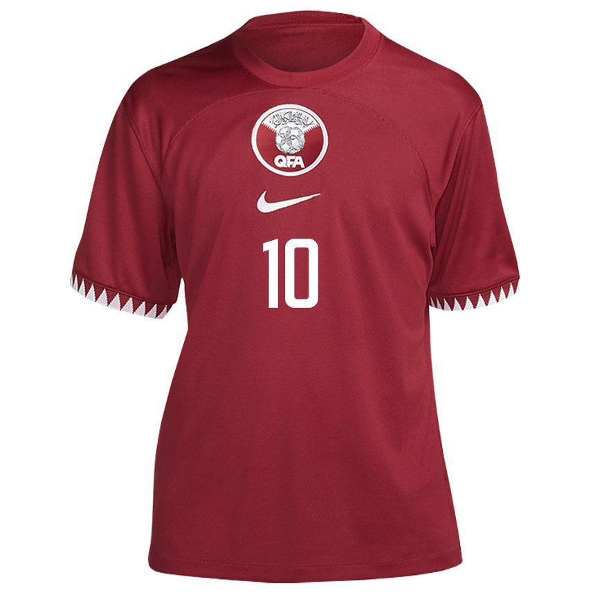 Kinderen Qatarees Hasan Al Haydos #10 Kastanjebruin Thuisshirt Thuistenue 22-24 T-shirt