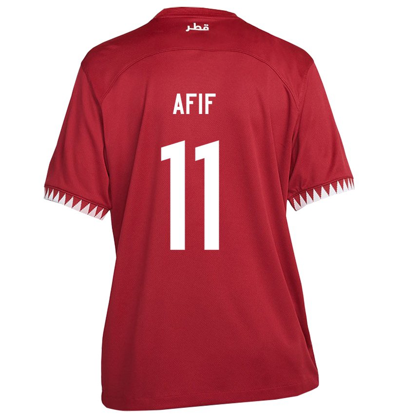 Kinderen Qatarees Akram Afif #11 Kastanjebruin Thuisshirt Thuistenue 22-24 T-shirt