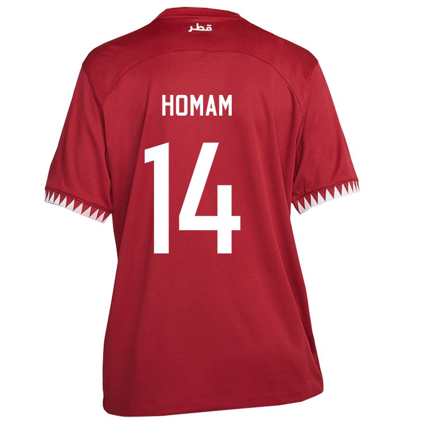 Kinderen Qatarees Homam Ahmed #14 Kastanjebruin Thuisshirt Thuistenue 22-24 T-shirt