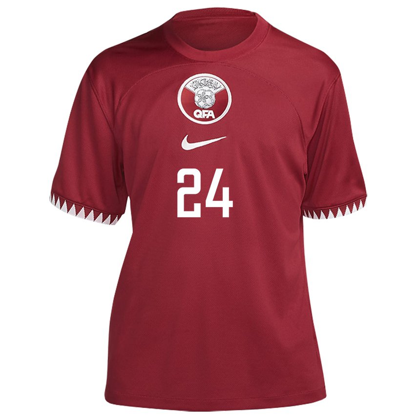 Kinderen Qatarees Naif Abdulraheem Al Hadhrami #24 Kastanjebruin Thuisshirt Thuistenue 22-24 T-shirt