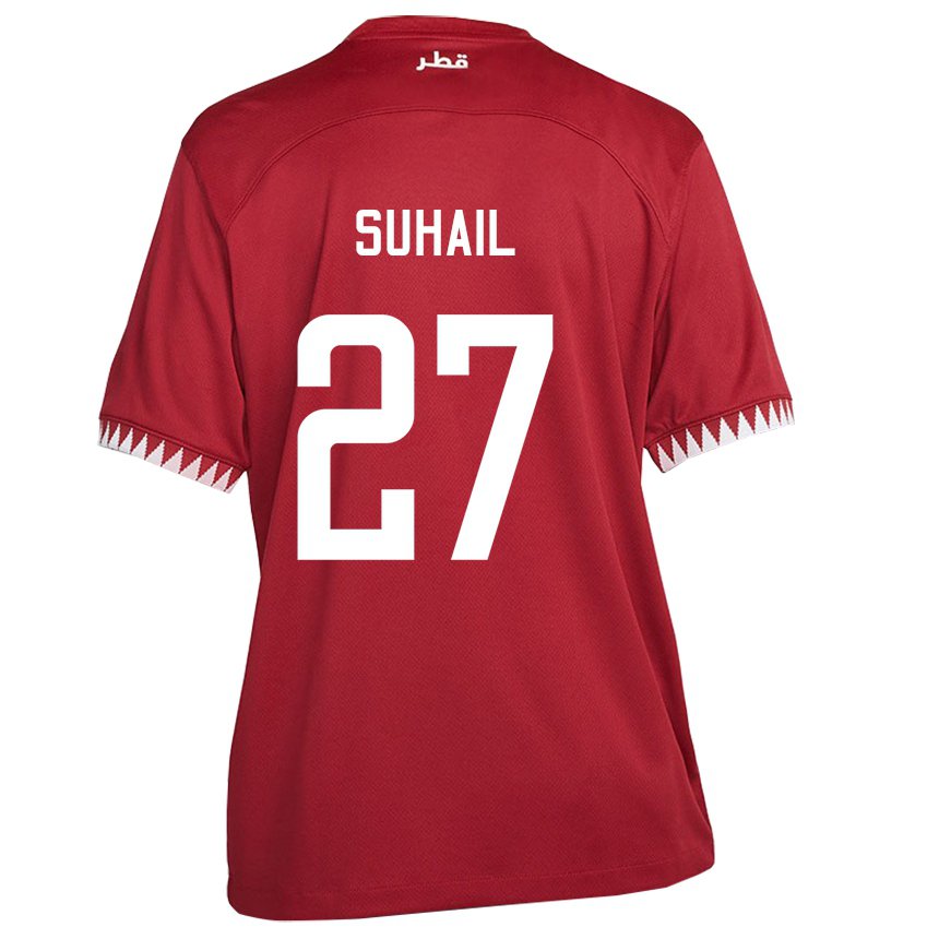 Kinderen Qatarees Ahmed Suhail #27 Kastanjebruin Thuisshirt Thuistenue 22-24 T-shirt