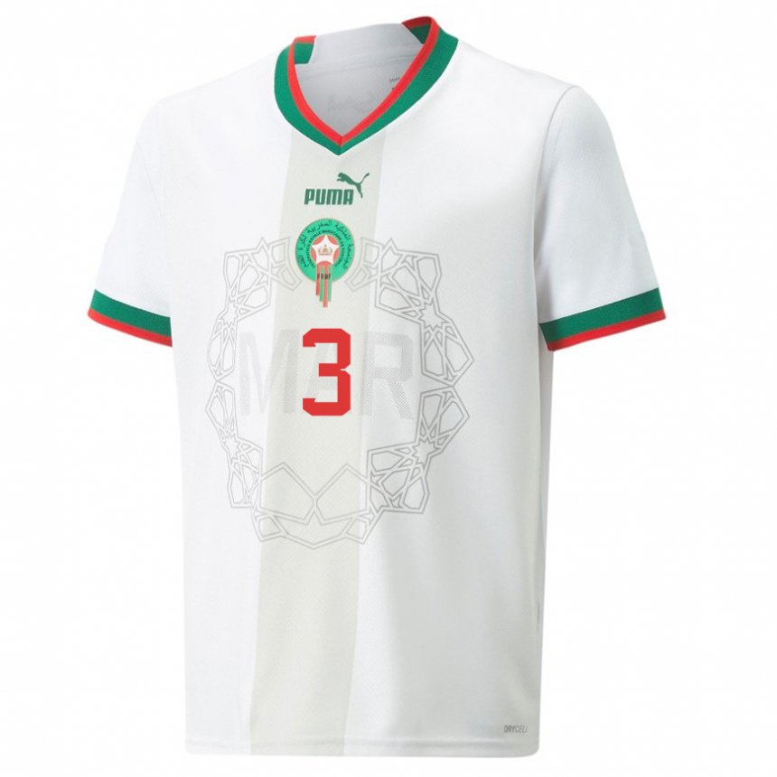 Kinderen Marokkaans Noussair El Mazraoui #3 Wit Uitshirt Uittenue 22-24 T-shirt