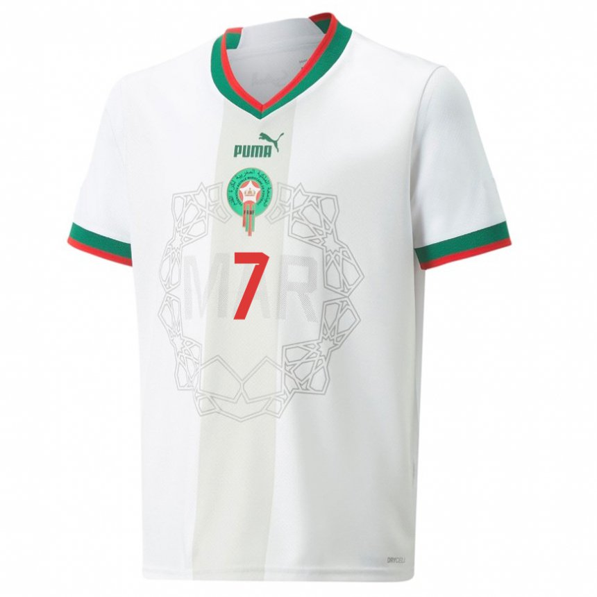 Kinderen Marokkaans Hakim Ziyech #7 Wit Uitshirt Uittenue 22-24 T-shirt