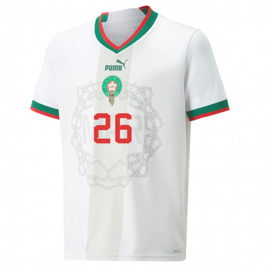 Kinderen Marokkaans Badr Banoun #26 Wit Uitshirt Uittenue 22-24 T-shirt