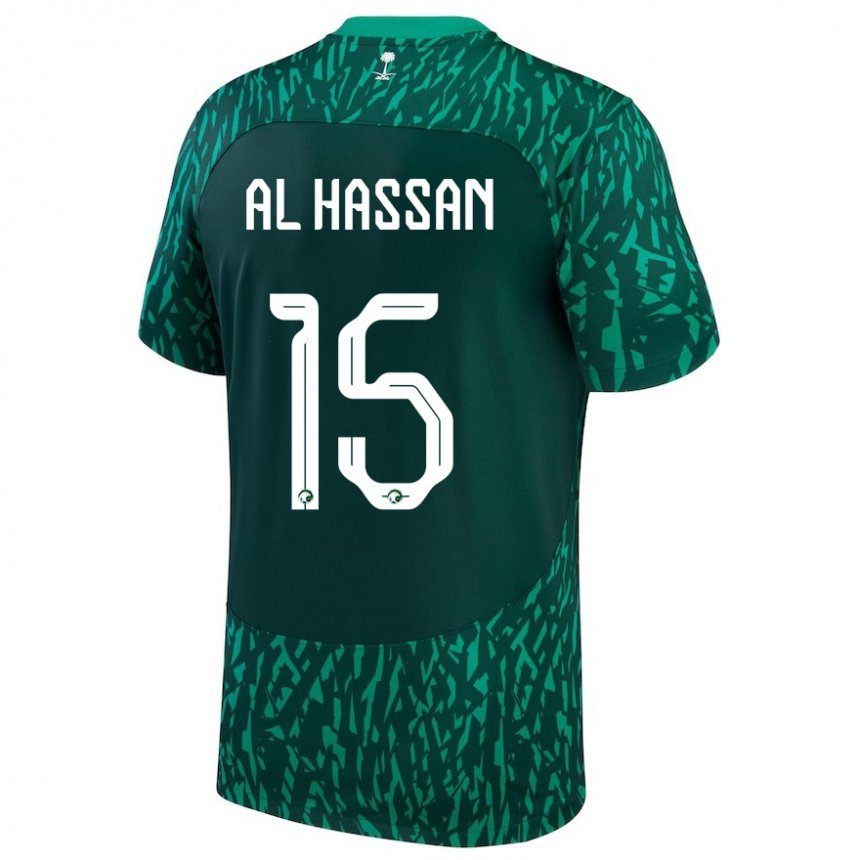 Kinderen Saoedi-arabisch Ali Al Hassan #15 Donkergroen Uitshirt Uittenue 22-24 T-shirt