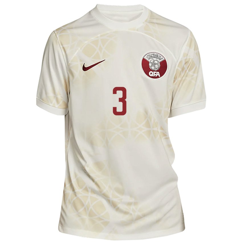 Kinderen Qatarees Abdelkarim Hassan #3 Goud Beige Uitshirt Uittenue 22-24 T-shirt