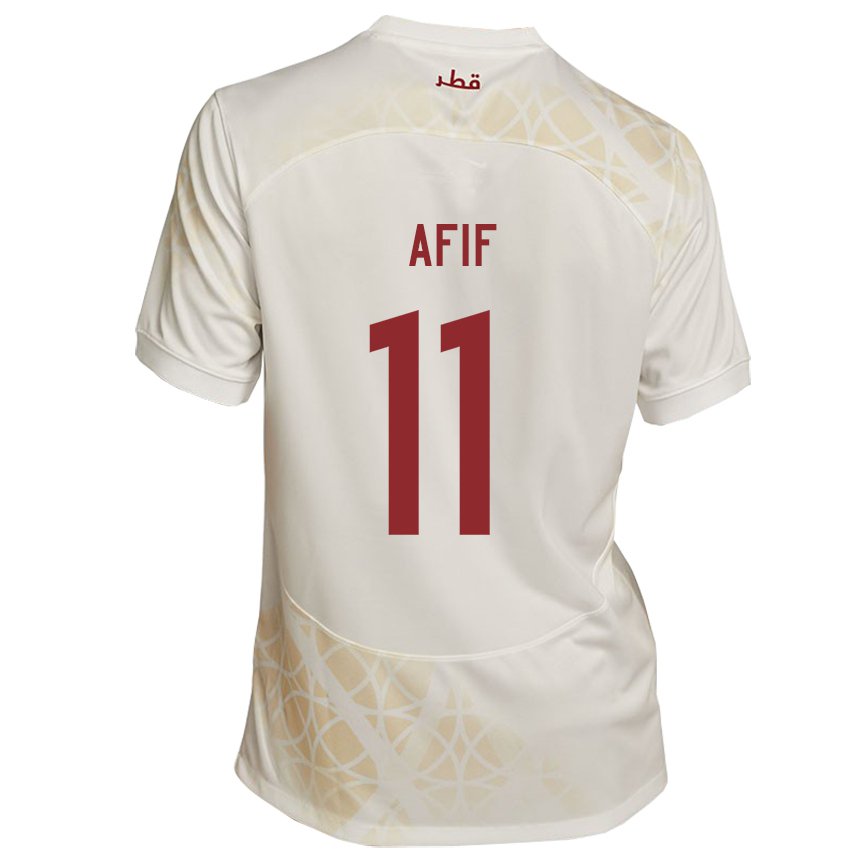 Kinderen Qatarees Akram Afif #11 Goud Beige Uitshirt Uittenue 22-24 T-shirt