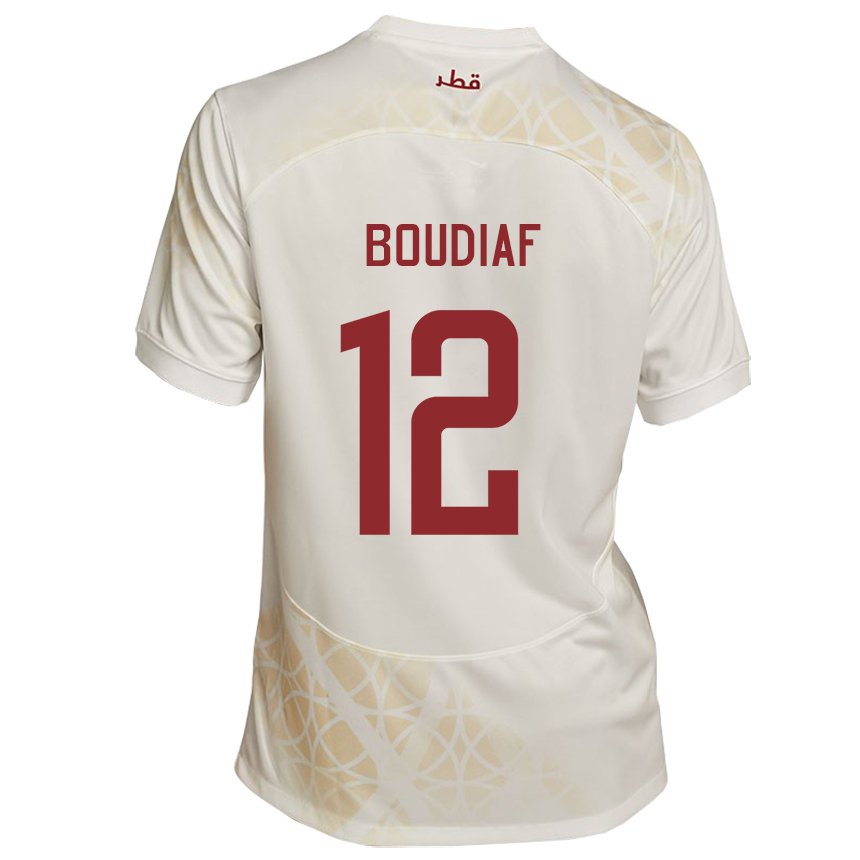 Kinderen Qatarees Karim Boudiaf #12 Goud Beige Uitshirt Uittenue 22-24 T-shirt