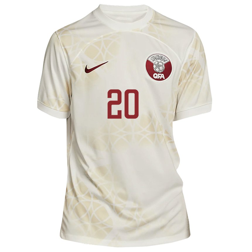 Kinderen Qatarees Ahmed Fadel Hasaba #20 Goud Beige Uitshirt Uittenue 22-24 T-shirt