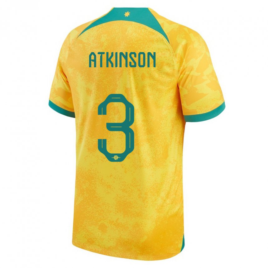 Heren Australisch Nathaniel Atkinson #3 Gouden Thuisshirt Thuistenue 22-24 T-shirt