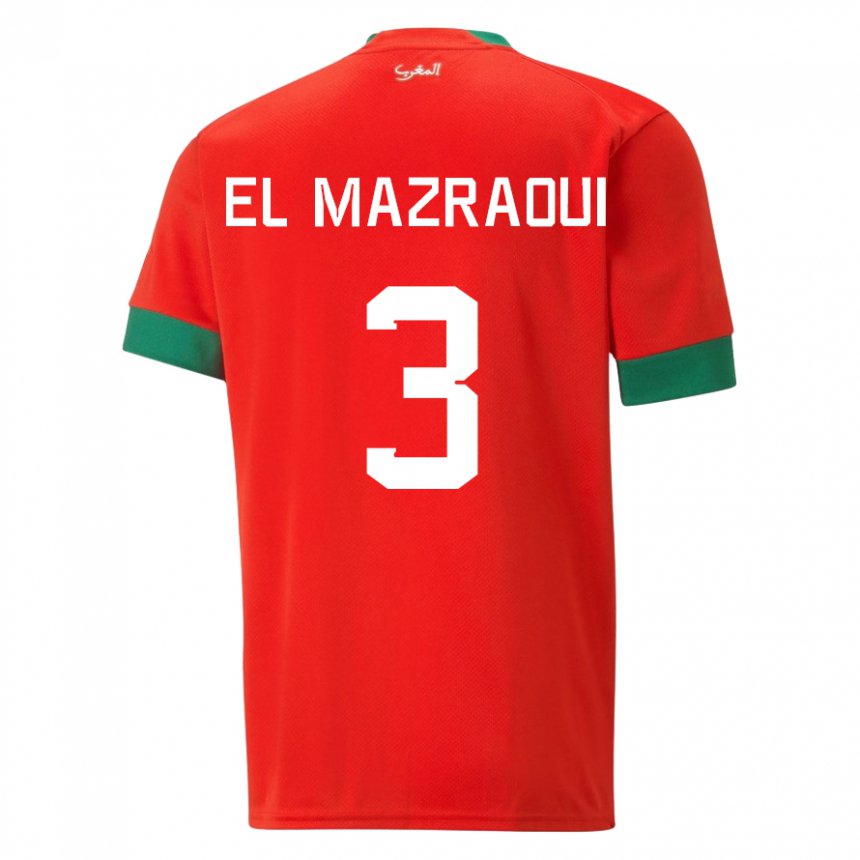 Heren Marokkaans Noussair El Mazraoui #3 Rood Thuisshirt Thuistenue 22-24 T-shirt