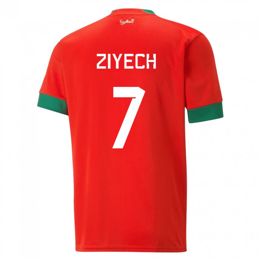 Heren Marokkaans Hakim Ziyech #7 Rood Thuisshirt Thuistenue 22-24 T-shirt