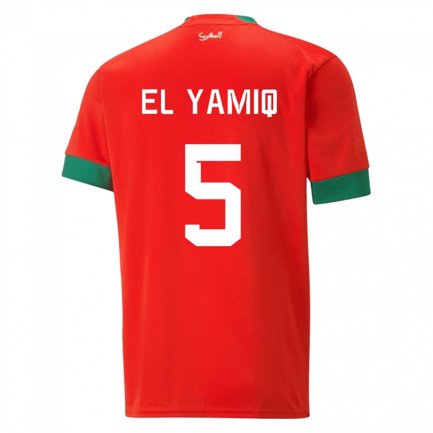 Heren Marokkaans Jawad El Yamiq #5 Rood Thuisshirt Thuistenue 22-24 T-shirt