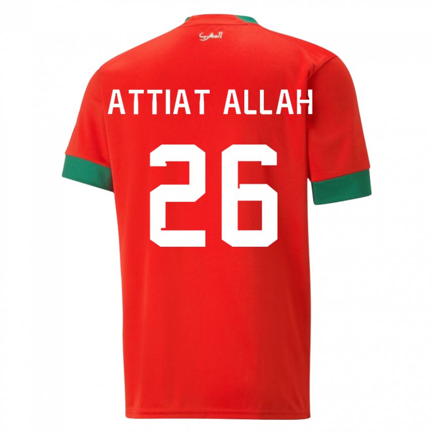 Heren Marokkaans Yahia Attiat-allah #26 Rood Thuisshirt Thuistenue 22-24 T-shirt