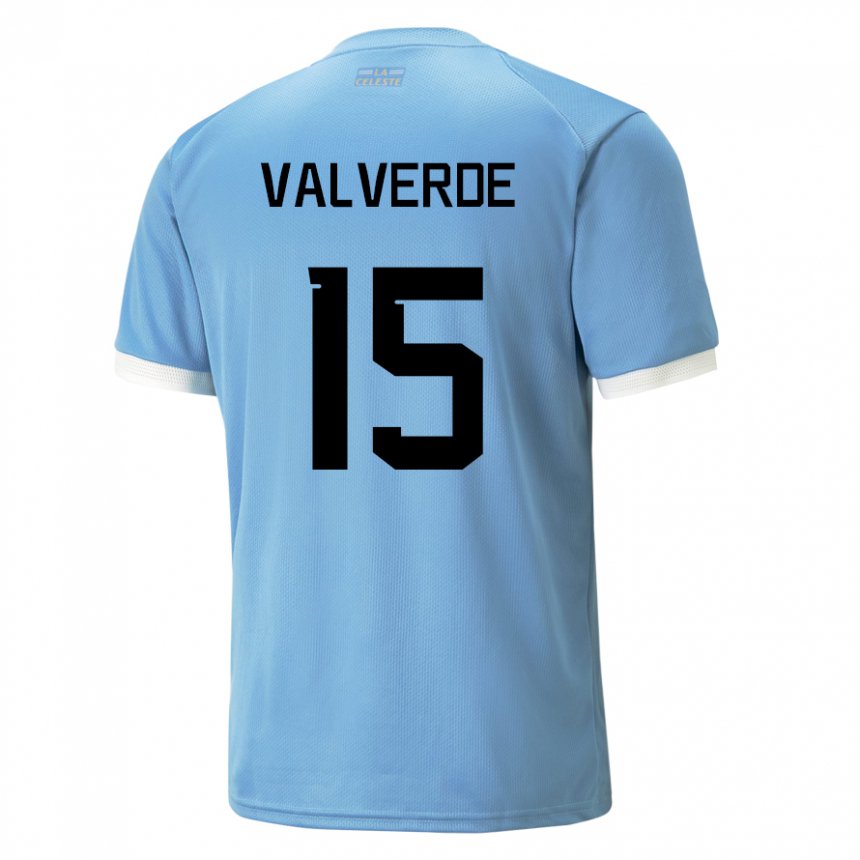 Heren Uruguayaans Federico Valverde #15 Blauw Thuisshirt Thuistenue 22-24 T-shirt