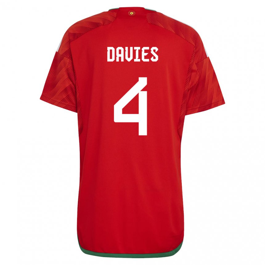 Heren Welsh Ben Davies #4 Rood Thuisshirt Thuistenue 22-24 T-shirt