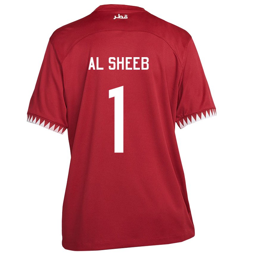 Heren Qatarees Saad Al Sheeb #1 Kastanjebruin Thuisshirt Thuistenue 22-24 T-shirt