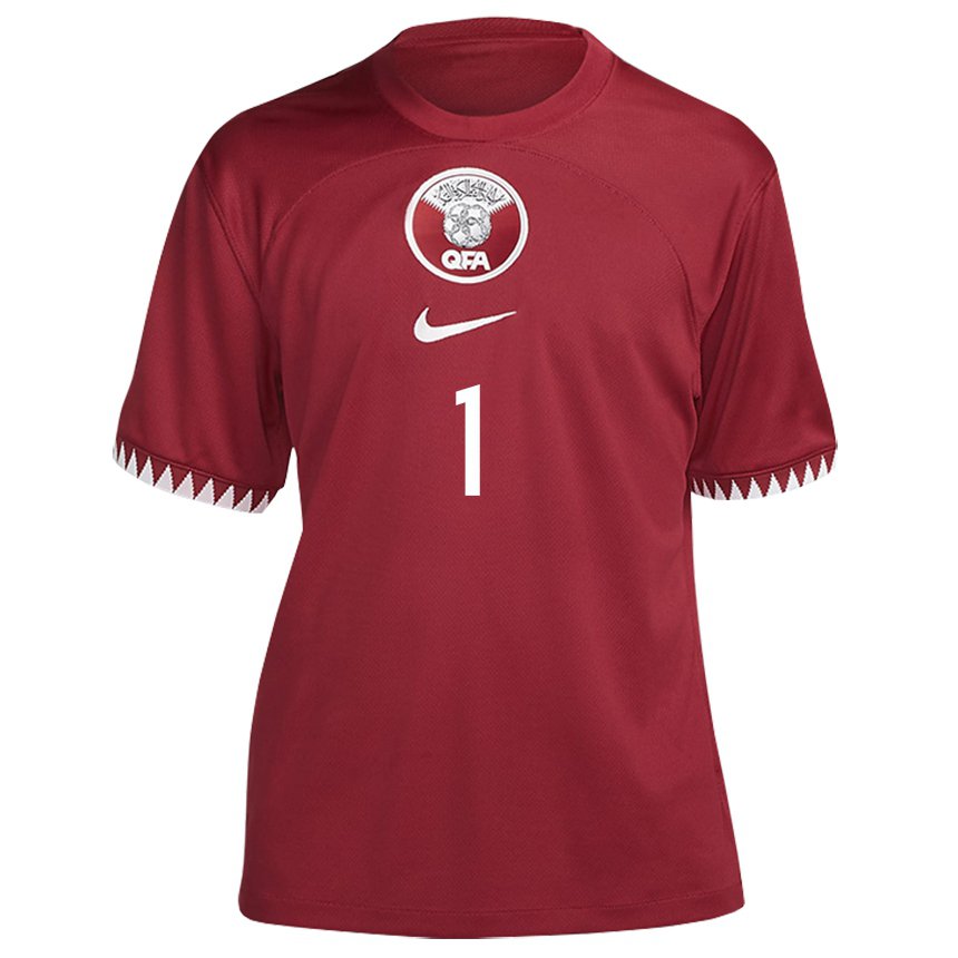 Heren Qatarees Saad Al Sheeb #1 Kastanjebruin Thuisshirt Thuistenue 22-24 T-shirt