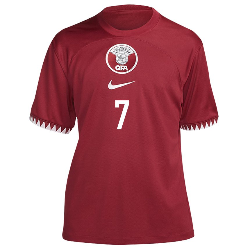 Heren Qatarees Ahmed Alaaeldin #7 Kastanjebruin Thuisshirt Thuistenue 22-24 T-shirt