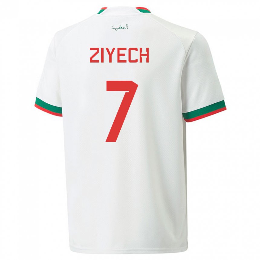 Heren Marokkaans Hakim Ziyech #7 Wit Uitshirt Uittenue 22-24 T-shirt