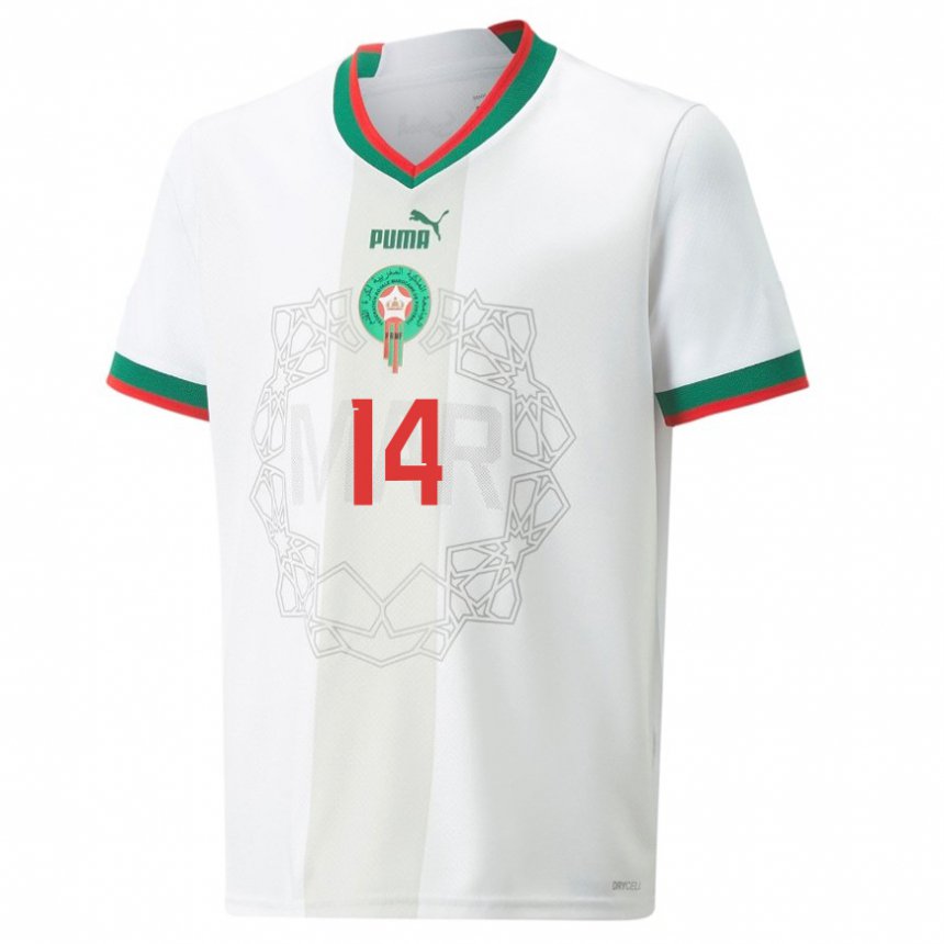 Heren Marokkaans Zakaria Aboukhlal #14 Wit Uitshirt Uittenue 22-24 T-shirt