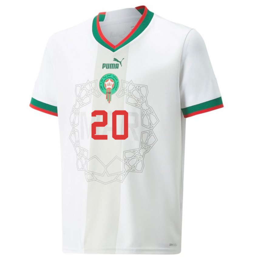 Heren Marokkaans Achraf Dari #20 Wit Uitshirt Uittenue 22-24 T-shirt