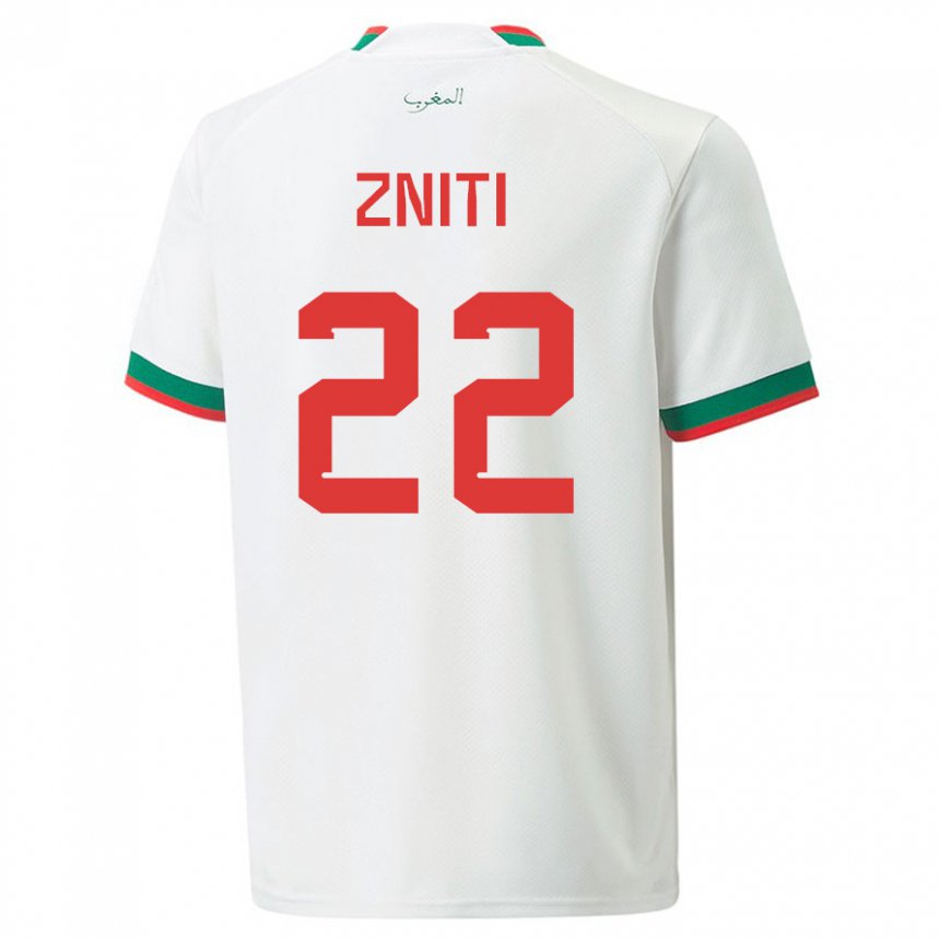 Heren Marokkaans Anas Zniti #22 Wit Uitshirt Uittenue 22-24 T-shirt