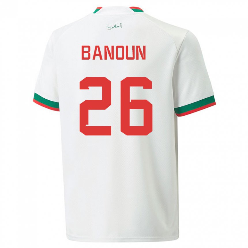 Heren Marokkaans Badr Banoun #26 Wit Uitshirt Uittenue 22-24 T-shirt