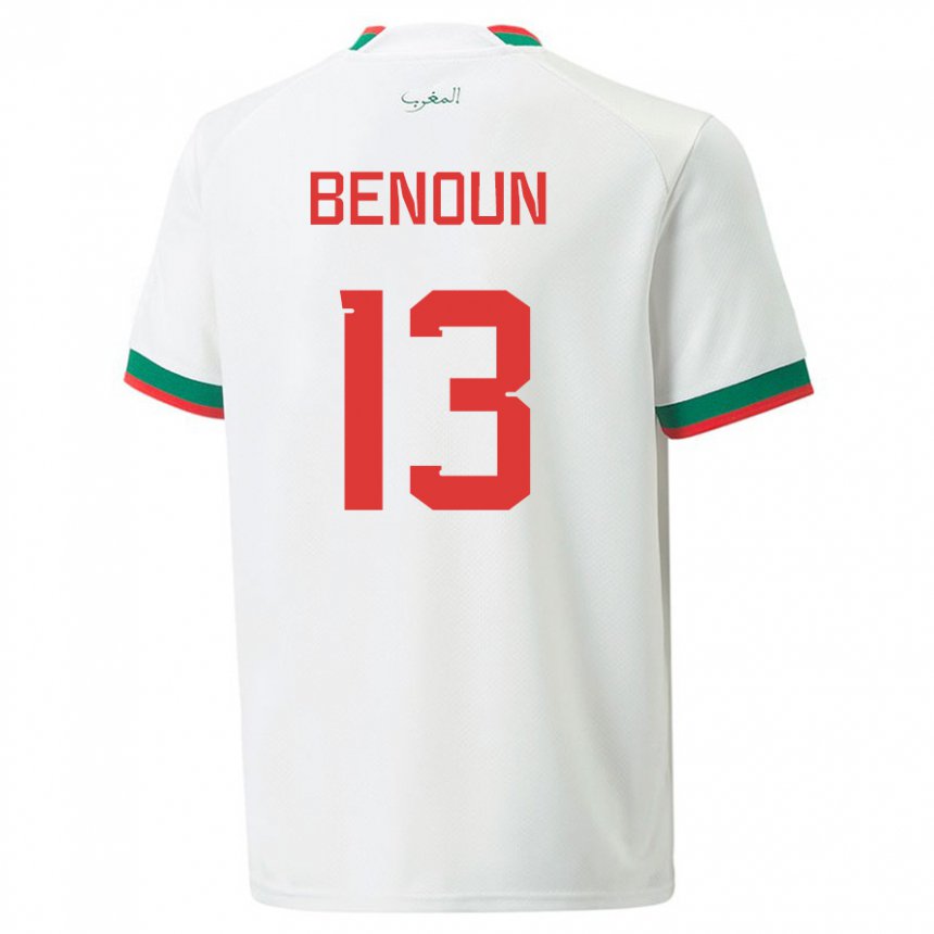 Heren Marokkaans Badr Benoun #13 Wit Uitshirt Uittenue 22-24 T-shirt
