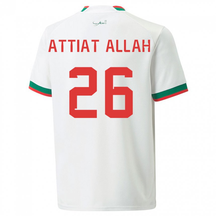 Heren Marokkaans Yahia Attiat-allah #26 Wit Uitshirt Uittenue 22-24 T-shirt