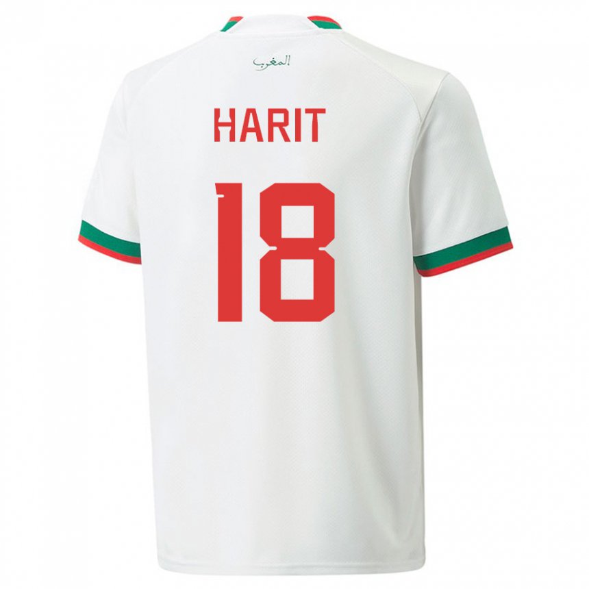 Heren Marokkaans Amine Harit #18 Wit Uitshirt Uittenue 22-24 T-shirt