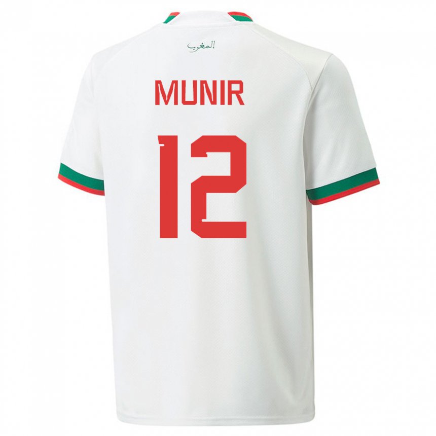 Heren Marokkaans Munir #12 Wit Uitshirt Uittenue 22-24 T-shirt