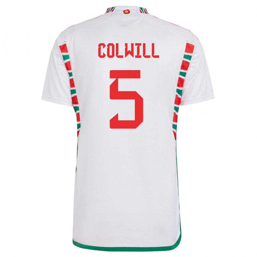 Heren Welsh Rubin Colwill #5 Wit Uitshirt Uittenue 22-24 T-shirt