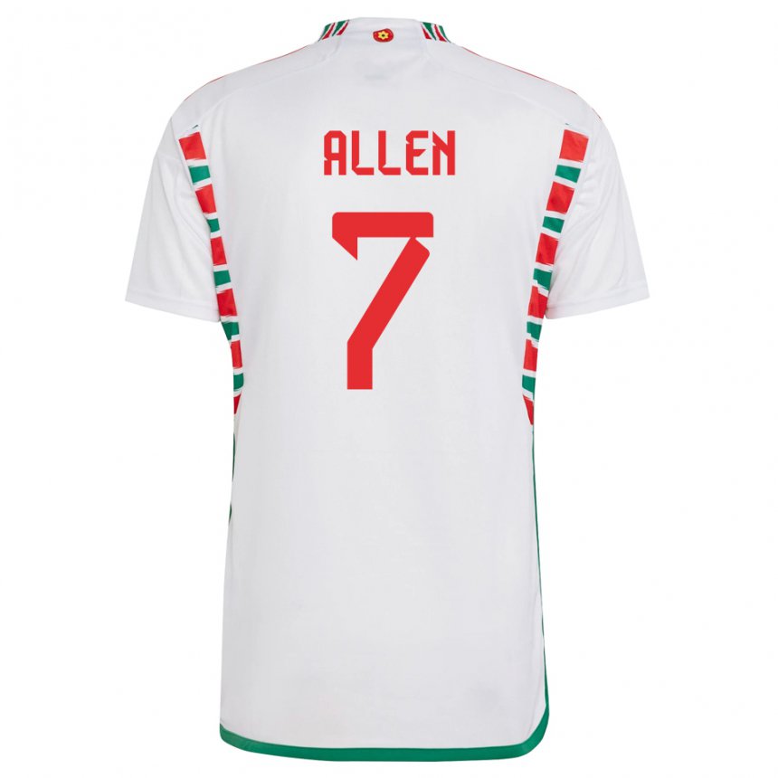 Heren Welsh Joe Allen #7 Wit Uitshirt Uittenue 22-24 T-shirt