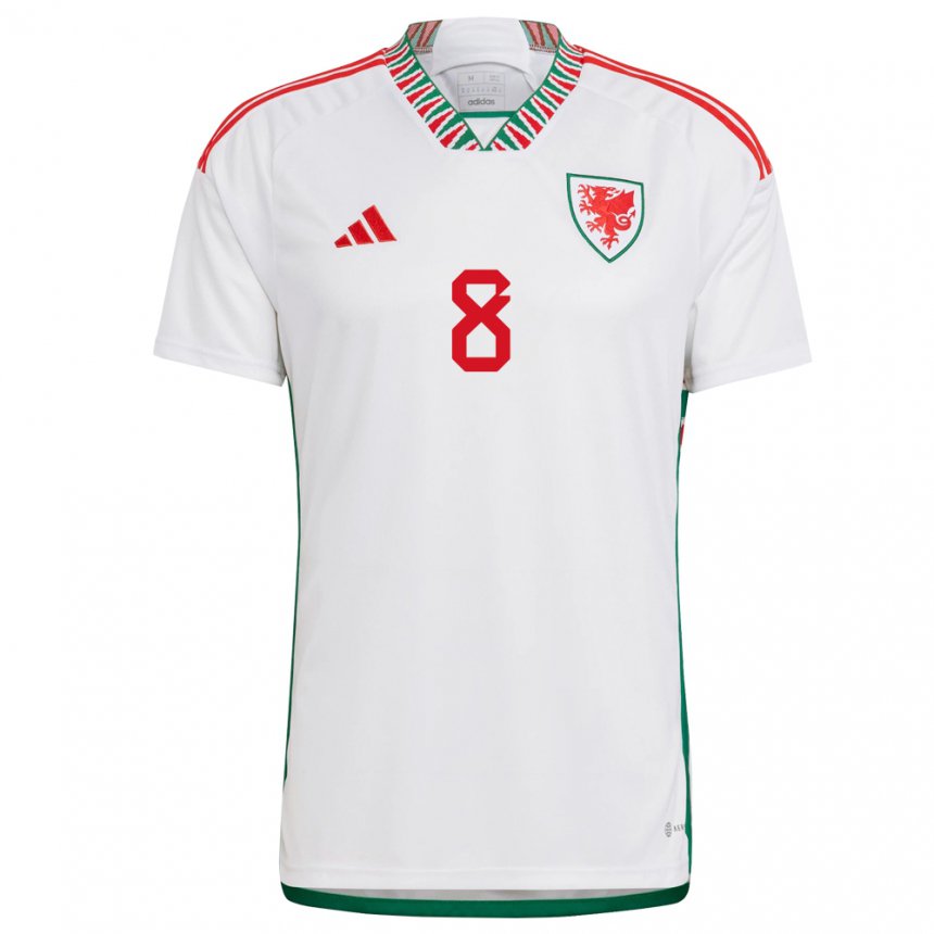 Heren Welsh Matt Smith #8 Wit Uitshirt Uittenue 22-24 T-shirt