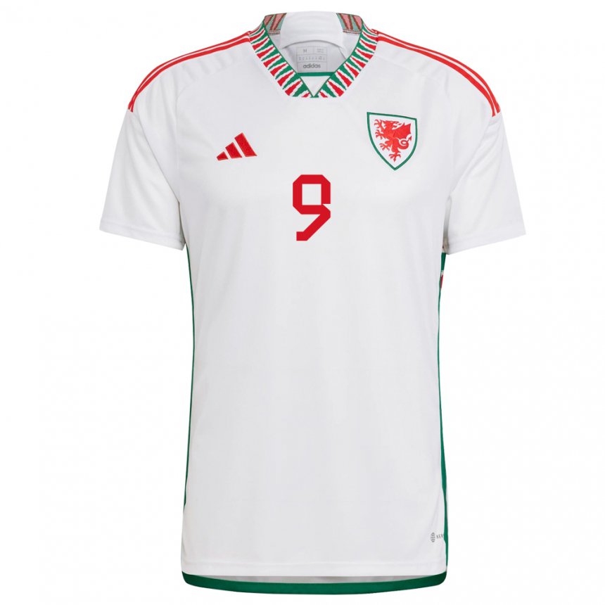 Heren Welsh Brennan Johnson #9 Wit Uitshirt Uittenue 22-24 T-shirt