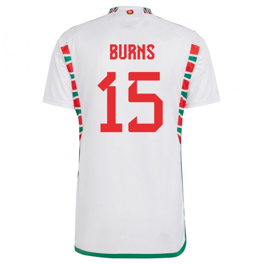 Heren Welsh Wes Burns #15 Wit Uitshirt Uittenue 22-24 T-shirt