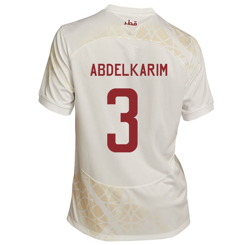 Heren Qatarees Abdelkarim Hassan #3 Goud Beige Uitshirt Uittenue 22-24 T-shirt