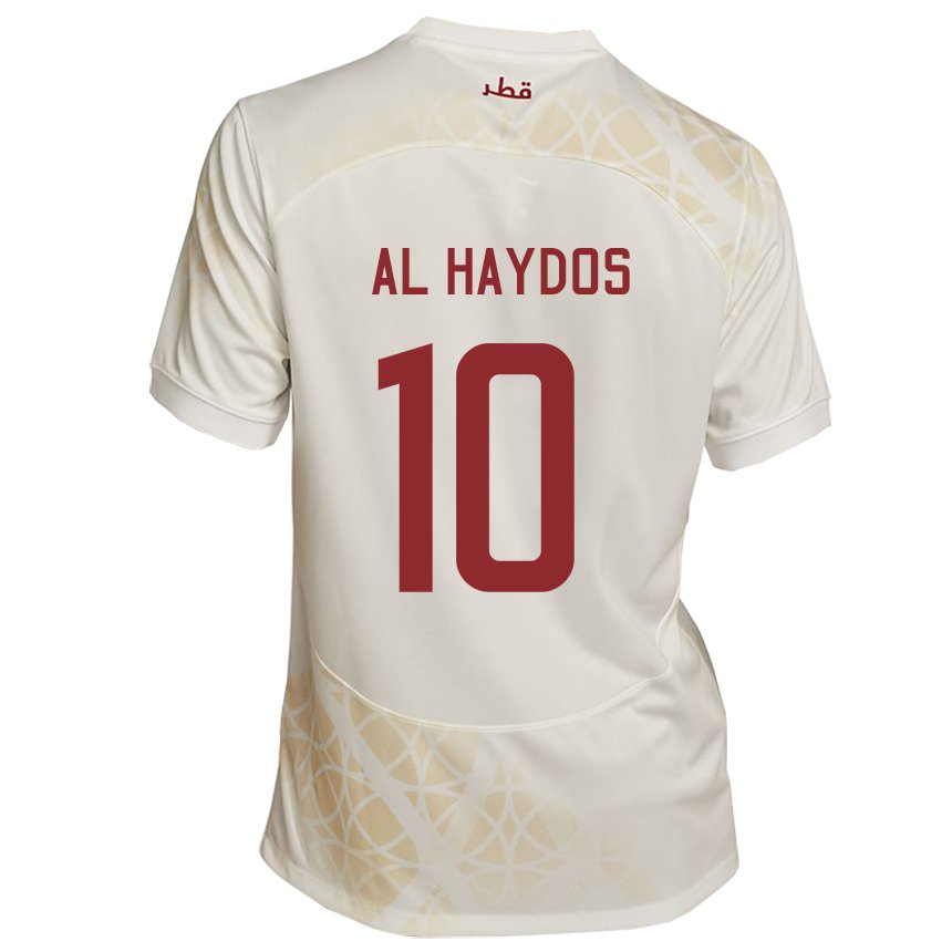 Heren Qatarees Hasan Al Haydos #10 Goud Beige Uitshirt Uittenue 22-24 T-shirt