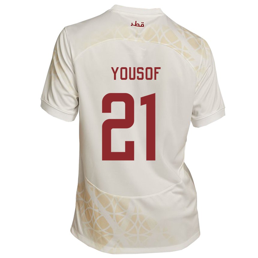 Heren Qatarees Yousof Hassan #21 Goud Beige Uitshirt Uittenue 22-24 T-shirt