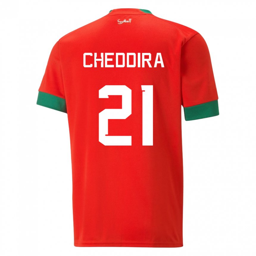 Dames Marokkaans Walid Cheddira #21 Rood Thuisshirt Thuistenue 22-24 T-shirt