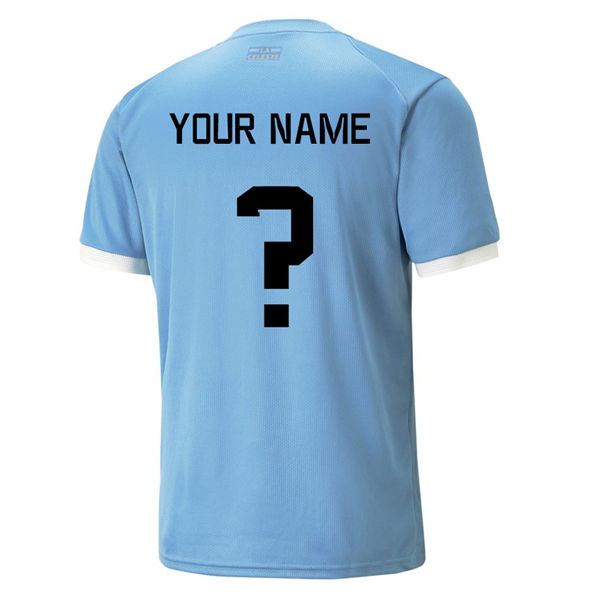 Dames Uruguayaans Uw Naam #0 Blauw Thuisshirt Thuistenue 22-24 T-shirt